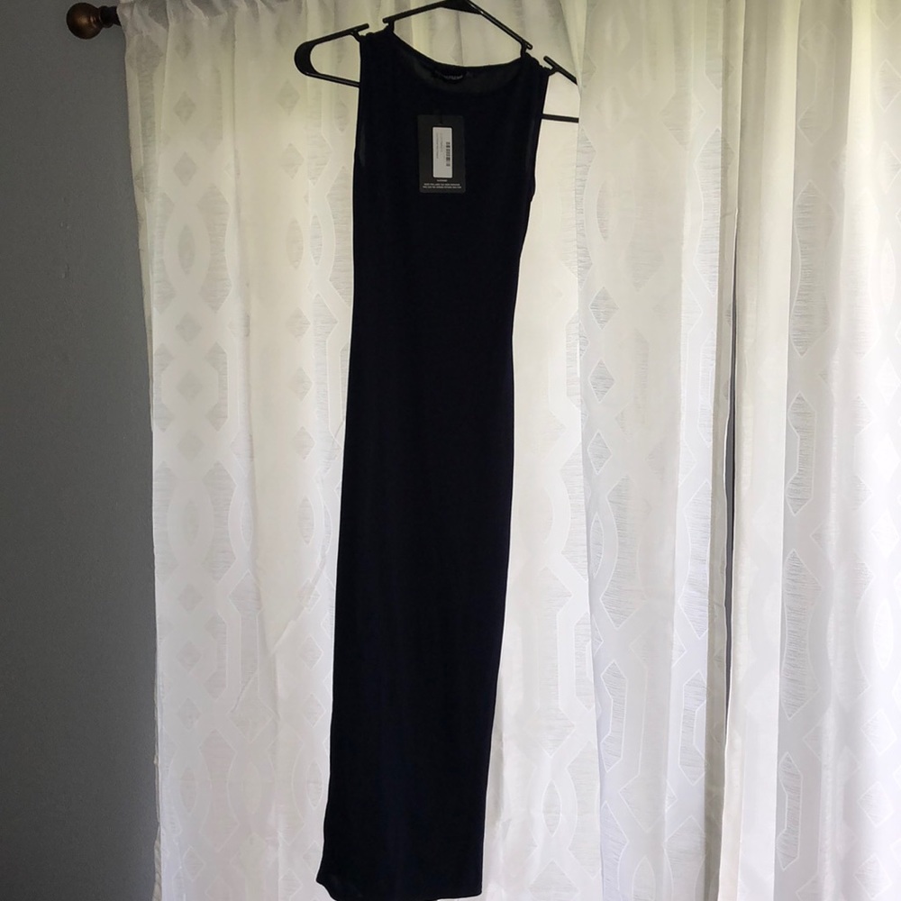 Navy Ribbed Midi Dress